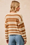 BiBi Striped Open Knit Sweater Top with Front Braided Detail - Trendsi - Flyclothing LLC