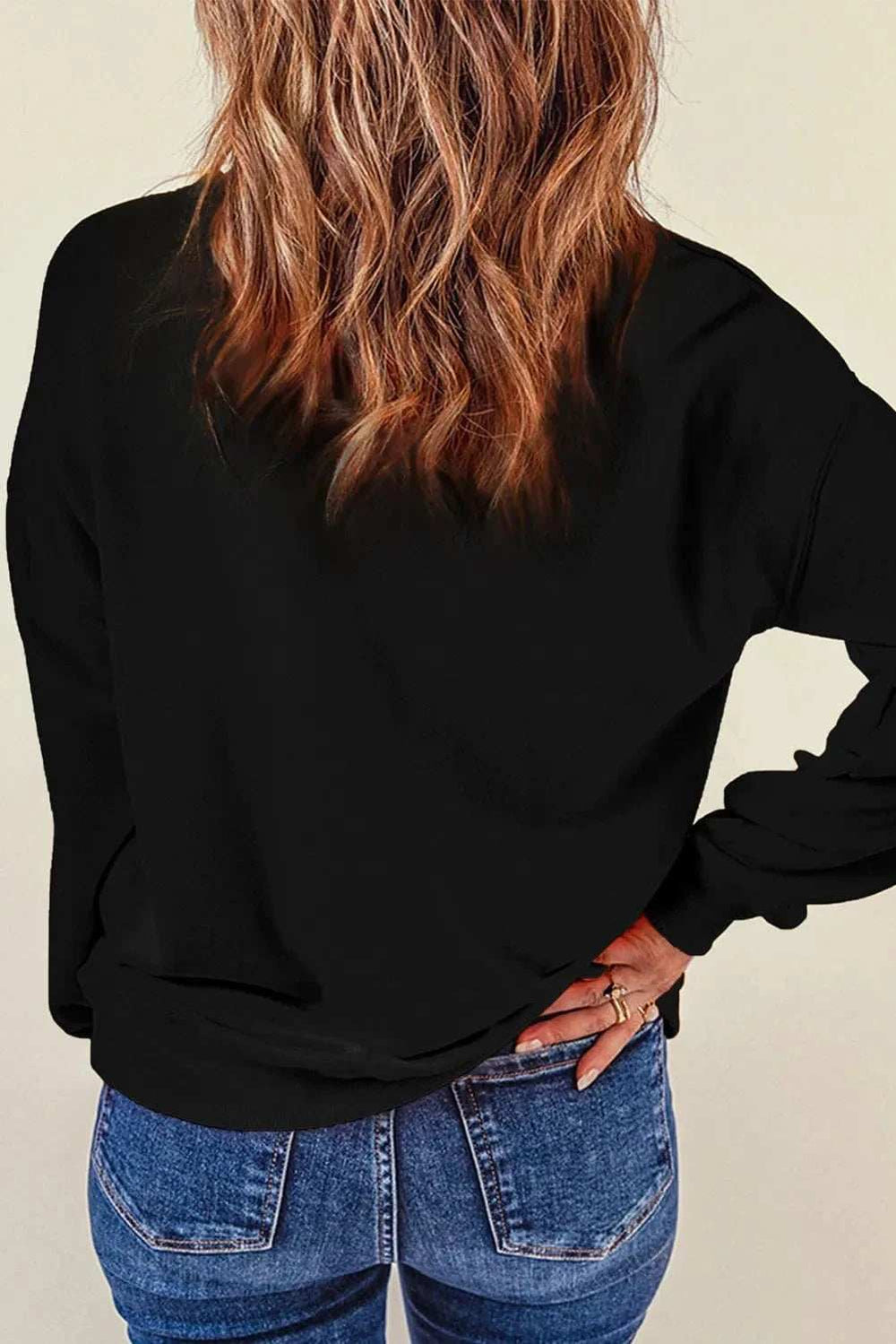 Rhinestone Bow Round Neck Long Sleeve Sweatshirt - Trendsi - Flyclothing LLC