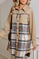 Pocketed Plaid Long Sleeve Mini Shirt Dress - Trendsi - Flyclothing LLC