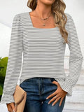 Striped Square Neck Flounce Sleeve Top - Trendsi