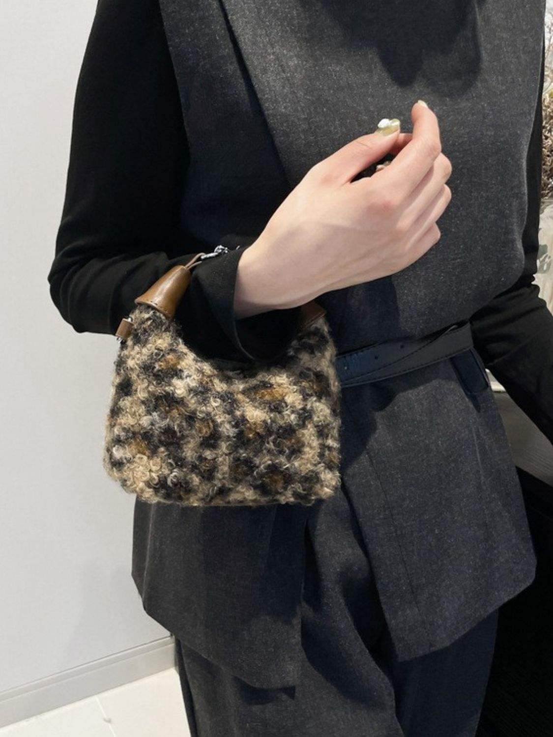 Fuzzy Polyester Mini Handbag with Zipper - Trendsi - Flyclothing LLC
