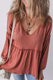 Frill V-Neck Long Sleeve Blouse - Trendsi - Flyclothing LLC