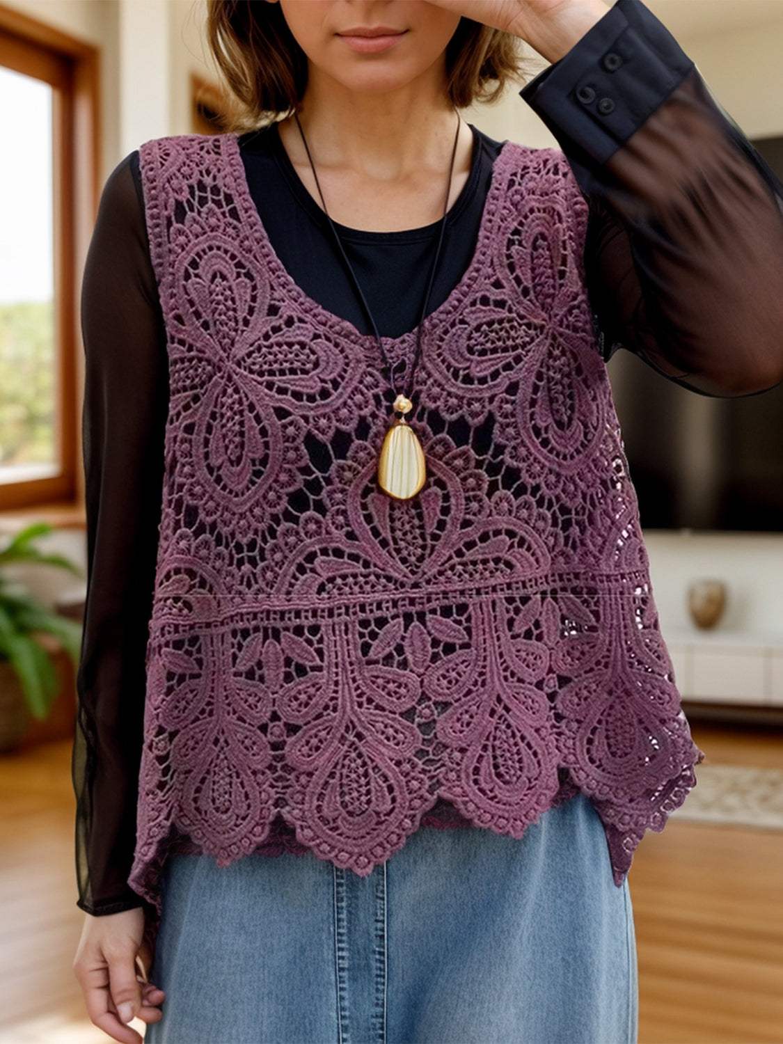Cutout Scoop Neck Sleeveless Knit Cover Up - Trendsi - Flyclothing LLC