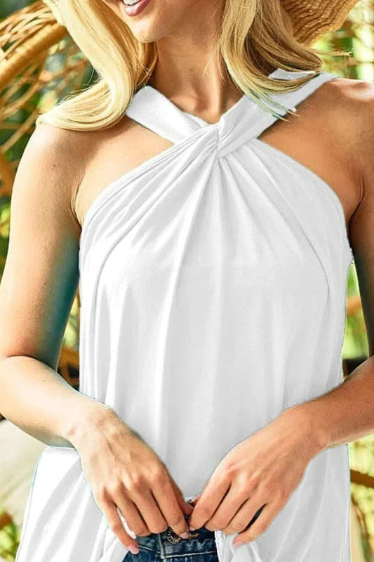 BiBi Rayon Span Jersey Knit Halter Neck Tank Top - Trendsi - Flyclothing LLC