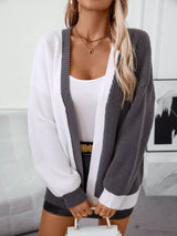 Color Block Open Front Knit Cardigan - Trendsi - Flyclothing LLC