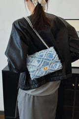 Raw Hem Denim Crossbody Bag - Trendsi