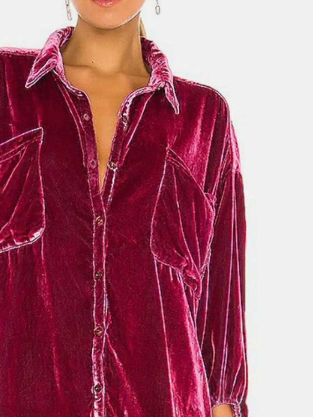 Collared Neck Button Down Long Sleeve Shirt - Trendsi - Flyclothing LLC