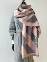 Cute Cat Pattern Plaid Raw Hem Scarf - Trendsi - Flyclothing LLC