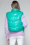 Snobbish Zip Up Turtleneck Shiny Quilted Vest - Trendsi