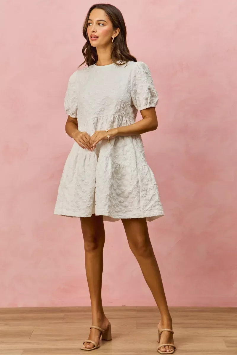 SO ME Floral Jacquard Diagnol Tiered Short Mini Dress - Trendsi - Flyclothing LLC