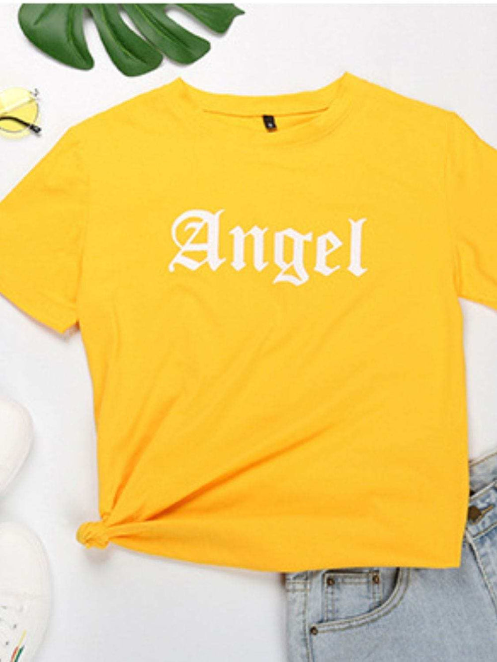 Perfee ANGEL Round Neck Short Sleeve T-Shirt - Trendsi - Flyclothing LLC