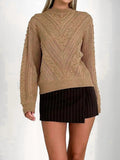 Openwork Round Neck Long Sleeve Sweater - Trendsi