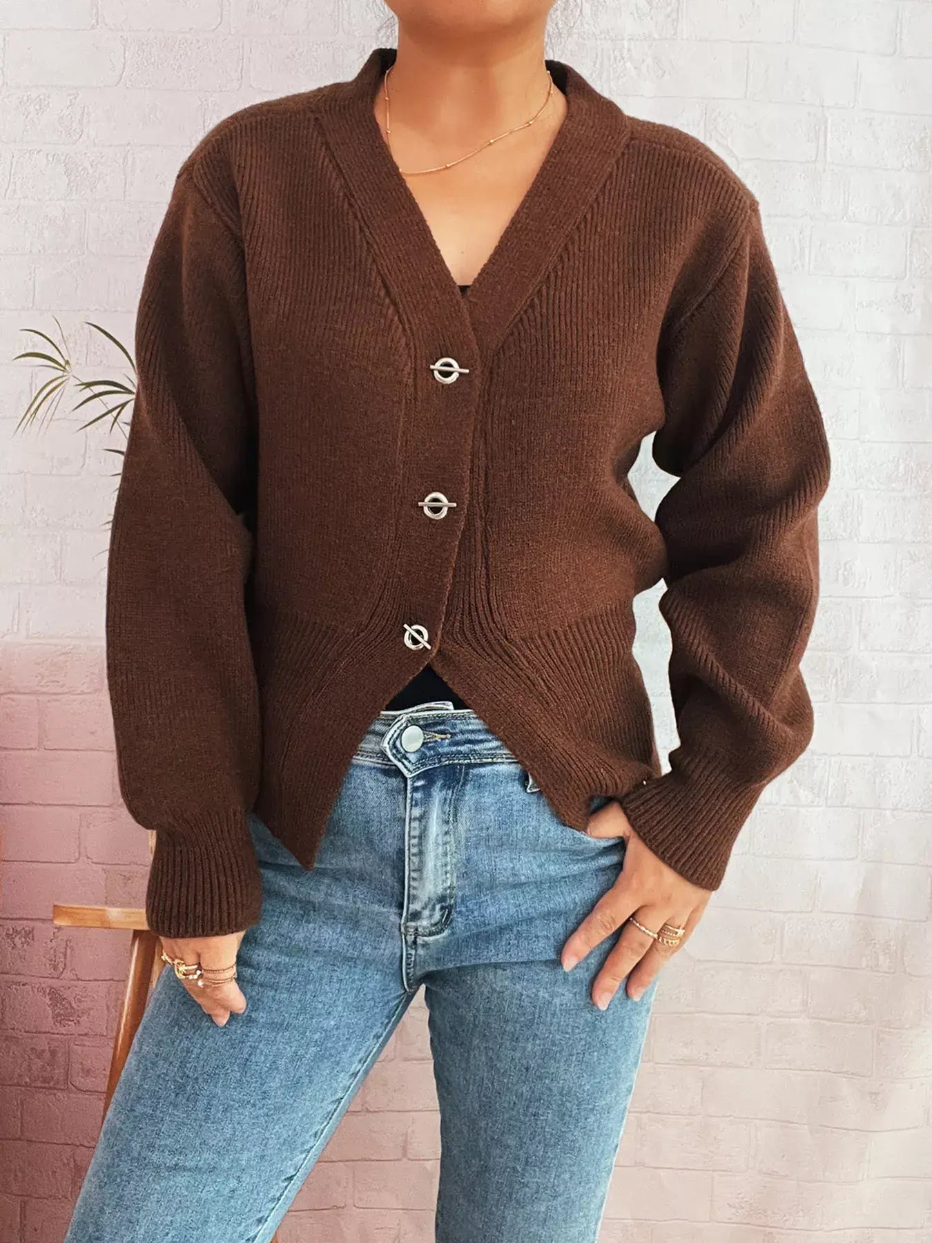 Button Up Long Sleeve Cardigan - Trendsi - Flyclothing LLC