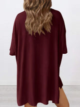 Full Size Oversized Round Neck Top and Shorts Set Plus Size - Trendsi - Flyclothing LLC