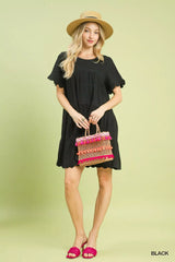 Umgee Linen Tiered Babydoll Dress with Ruffle Sleeves - Trendsi - Flyclothing LLC