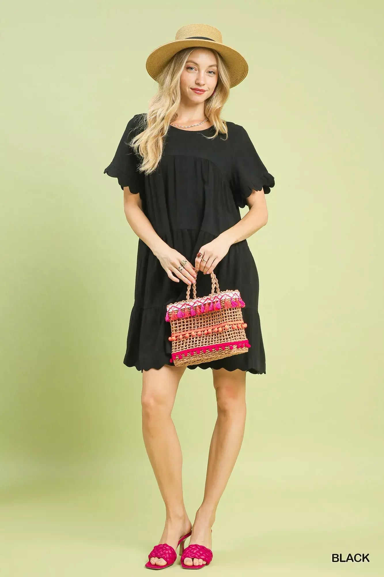 Umgee Linen Tiered Babydoll Dress with Ruffle Sleeves - Trendsi - Flyclothing LLC