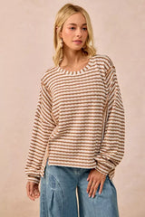 BiBi Open Seam Detail Textured Stripe Knit Top - Trendsi - Flyclothing LLC