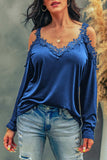 Lace Detail Cold Shoulder Long Sleeve T-Shirt - Trendsi - Flyclothing LLC