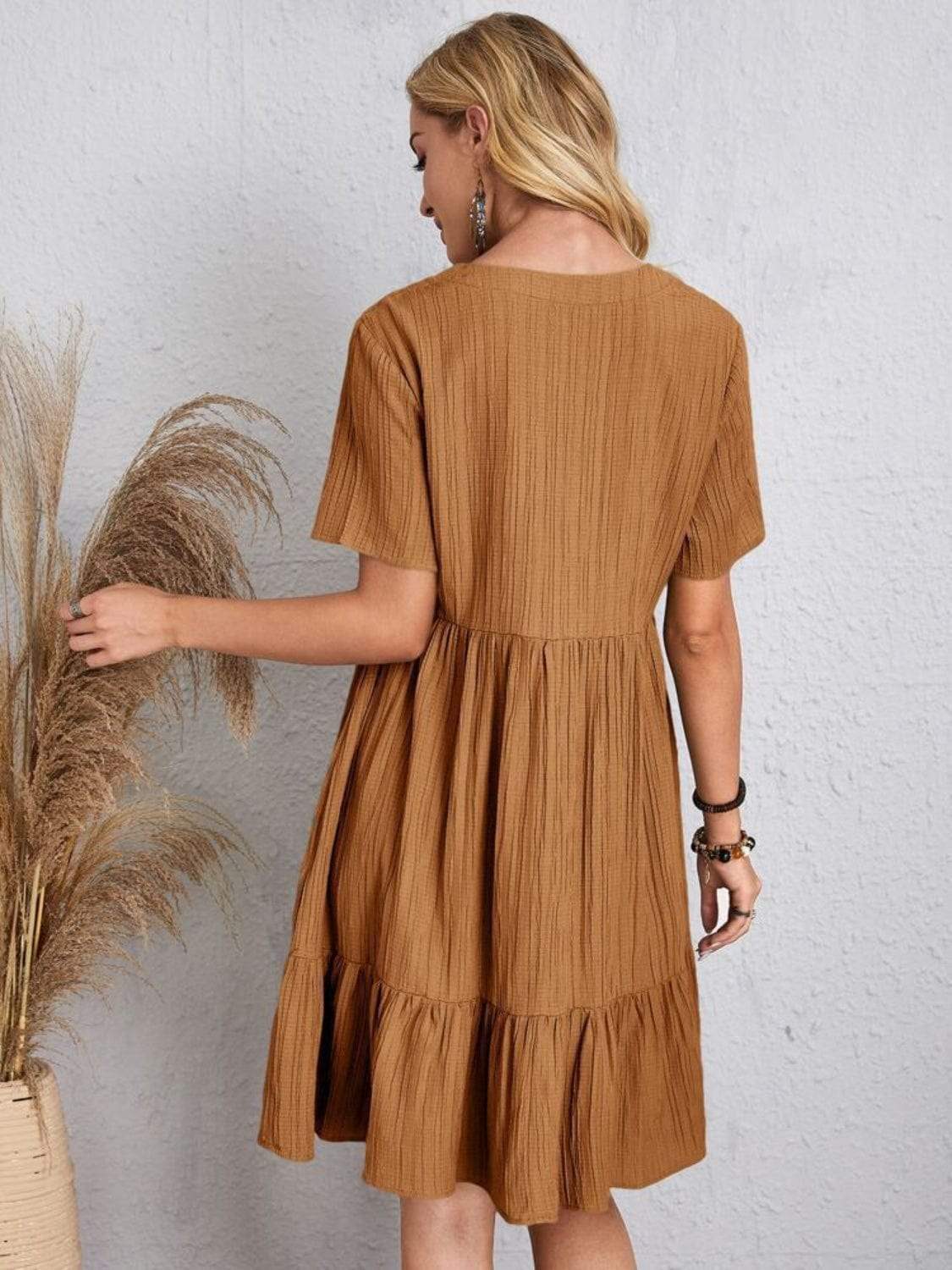 Full Size V-Neck Short Sleeve Dress - Trendsi - Flyclothing LLC