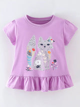 Children's Fox Graphic Ruffle Hem T-Shirt - Trendsi - Flyclothing LLC