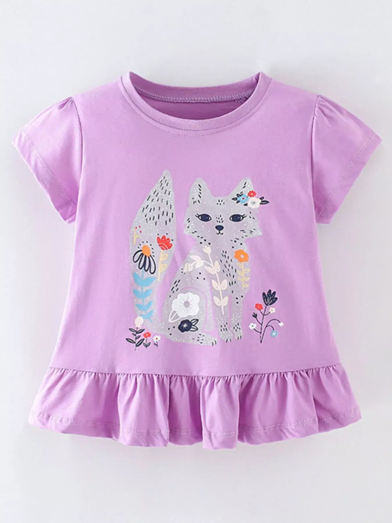 Children's Fox Graphic Ruffle Hem T-Shirt - Trendsi - Flyclothing LLC