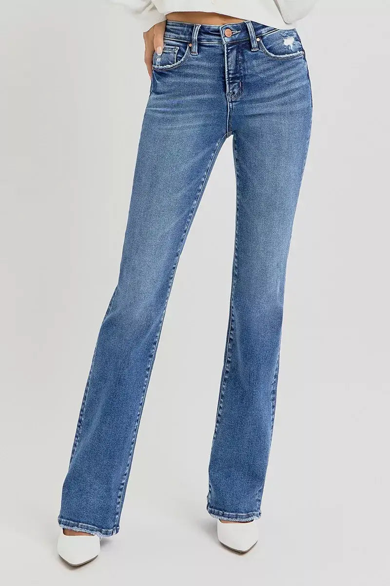 RISEN Full Size Tummy Control High Rise Straight Jeans Plus Size - Trendsi - Flyclothing LLC