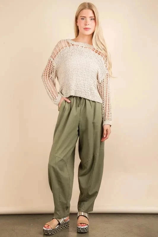 VERY J Solid Barrel Comfy Woven Pants - Trendsi