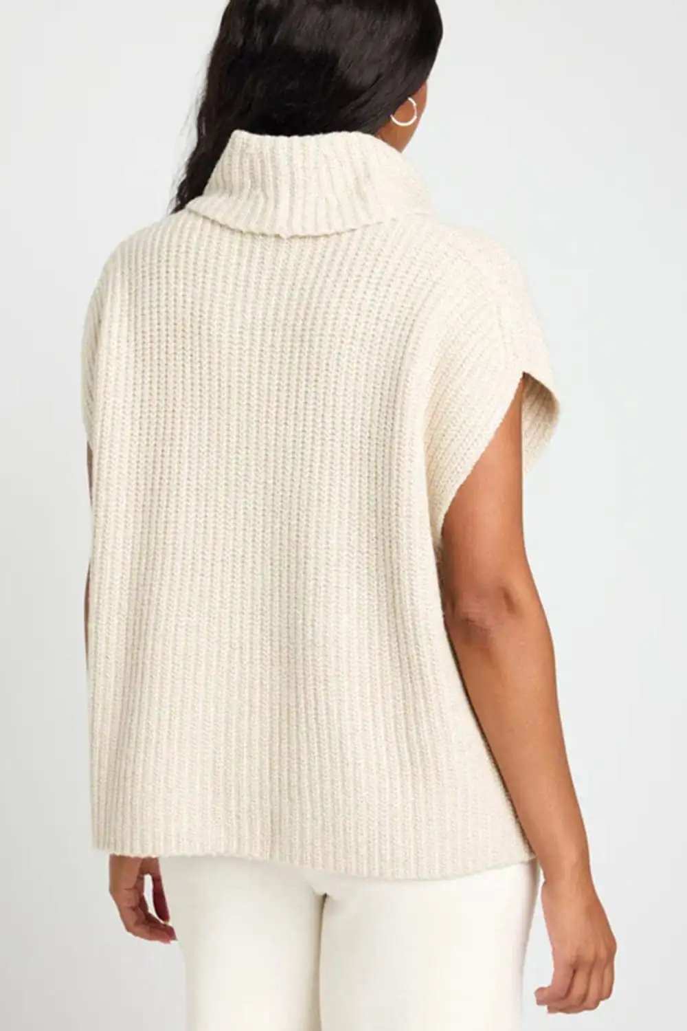Slit Turtleneck Cap Sleeve Sweater - Trendsi - Flyclothing LLC