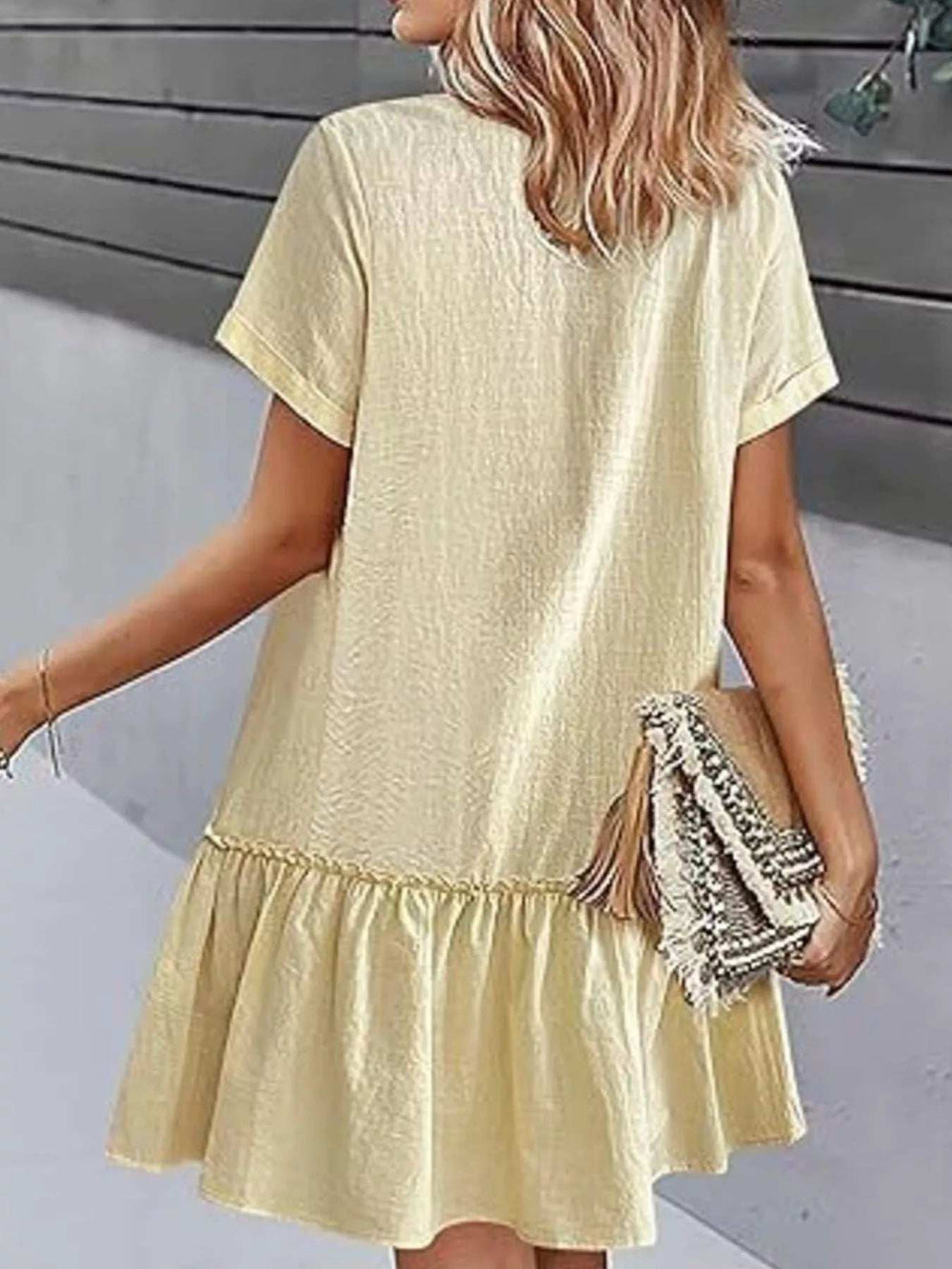 Full Size Button-Front Short Sleeve Tiered Dress Plus Size - Trendsi - Flyclothing LLC