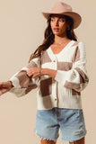 SO ME Checkered Button Front Ribbed Sweater Cardigan - Trendsi - Flyclothing LLC