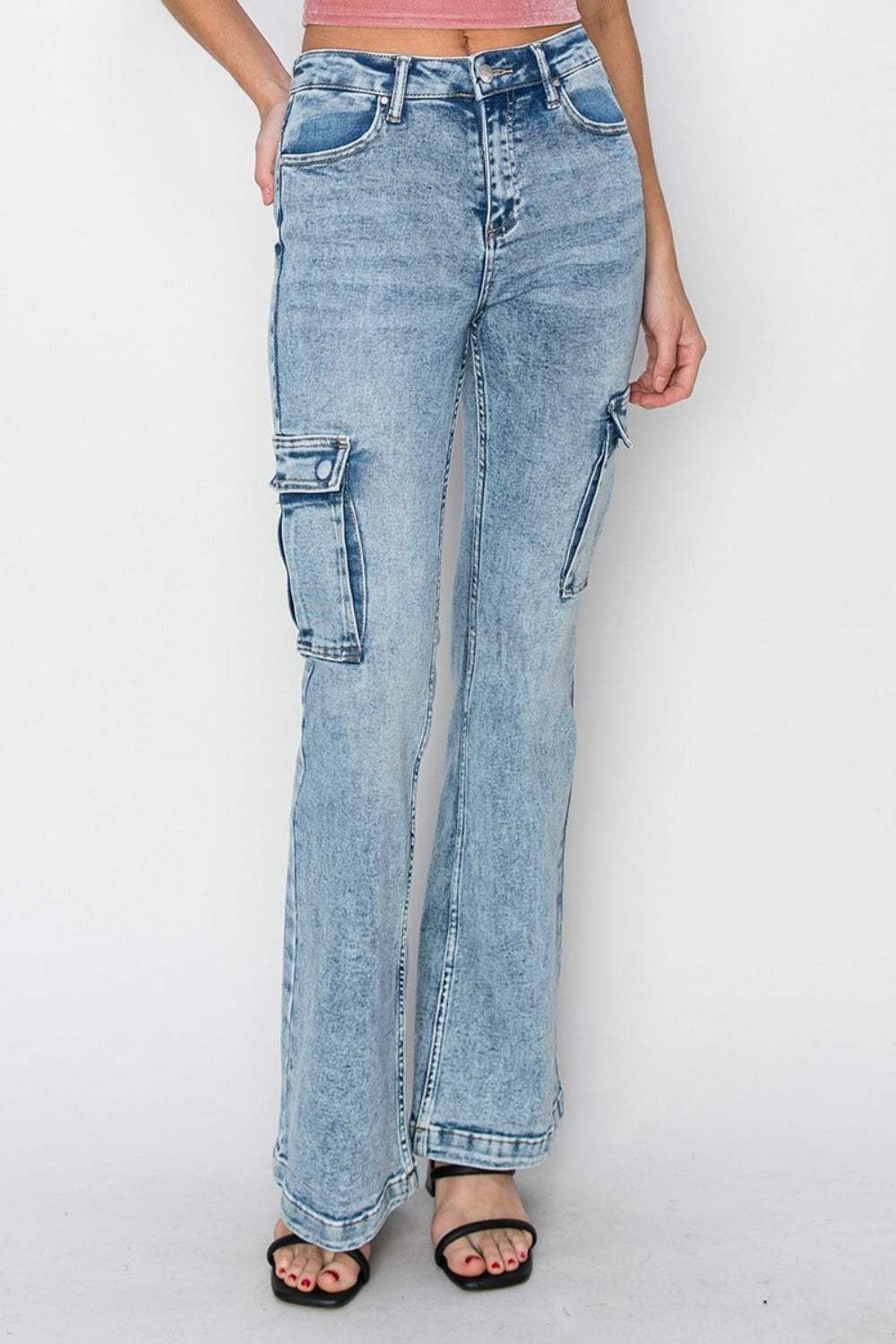 RISEN Full Size High Rise Cargo Flare Jeans - Trendsi - Flyclothing LLC