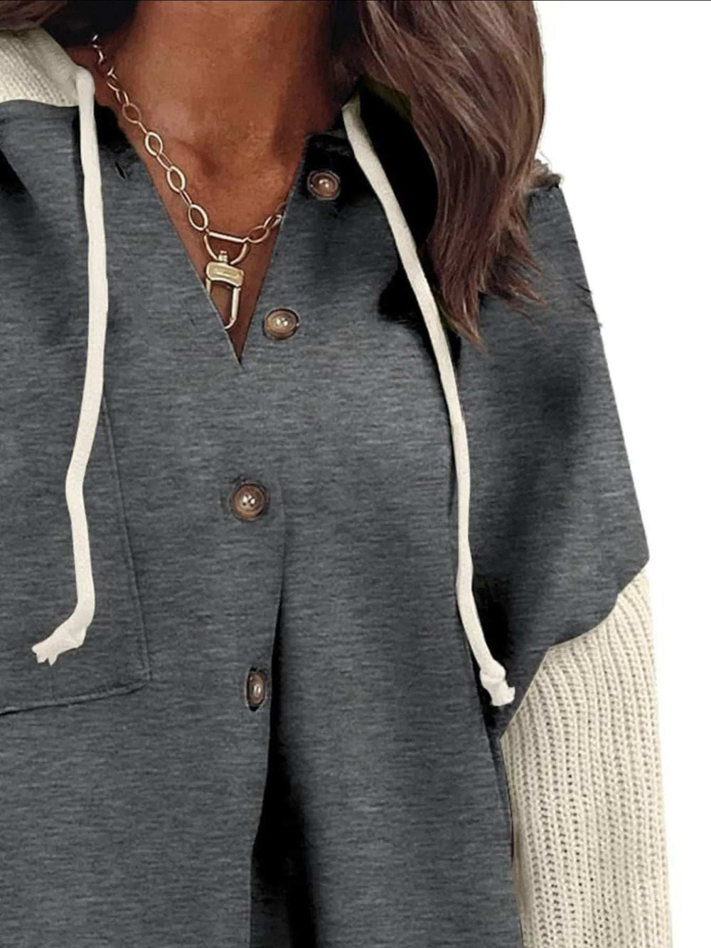 Drawstring Button Front Hoodie - Trendsi - Flyclothing LLC