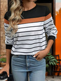Striped Round Neck Long Sleeve Sweatshirt - Trendsi