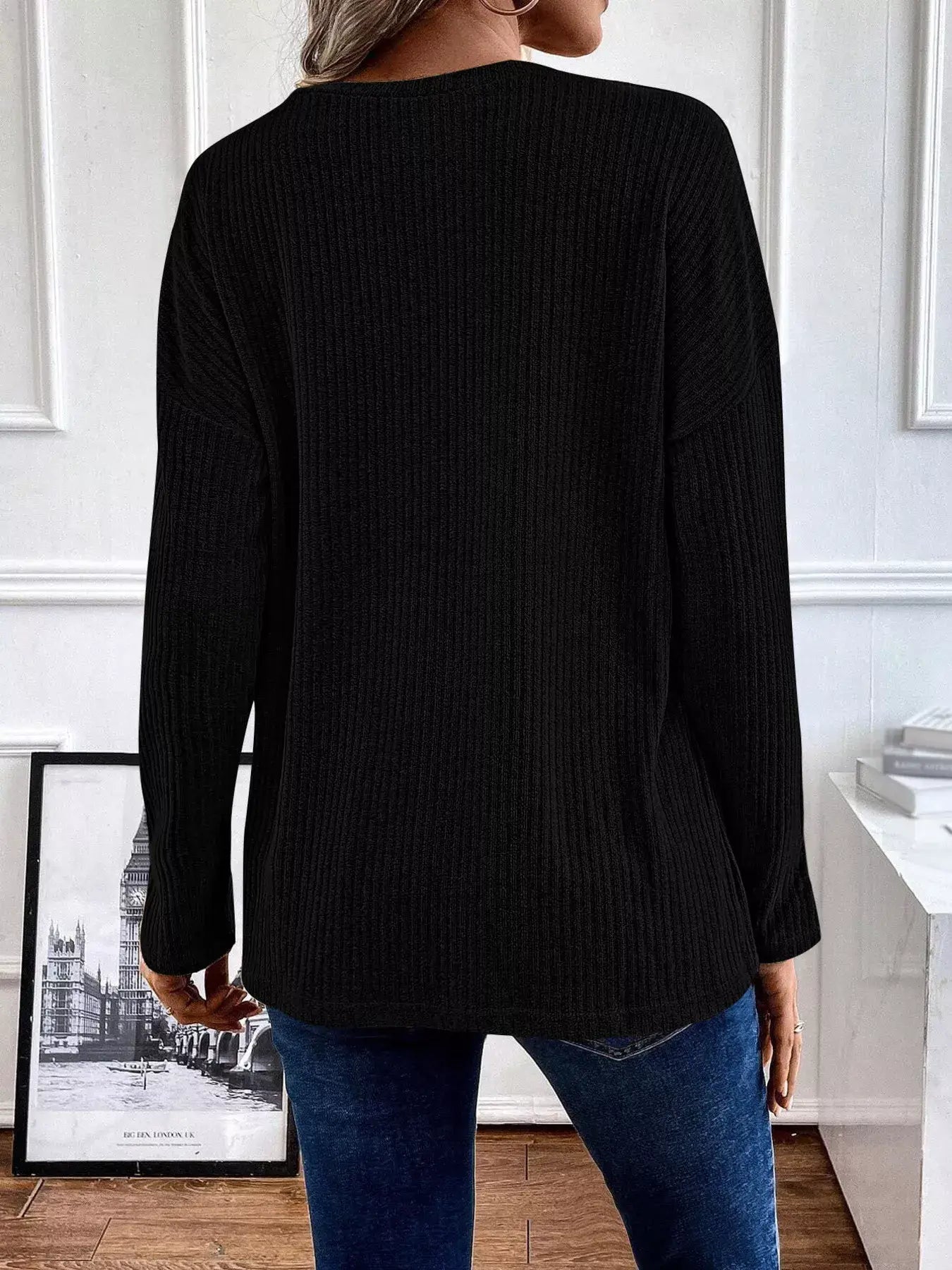 Button-Detail Dropped Shoulder Top - Trendsi - Flyclothing LLC