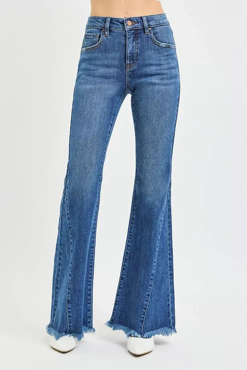 RISEN Mid Rise Flare Side Seam Detailing Jeans - Trendsi - Flyclothing LLC