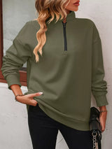 Quarter Zip Dropped Shoulder Sweatshirt - Trendsi - Flyclothing LLC