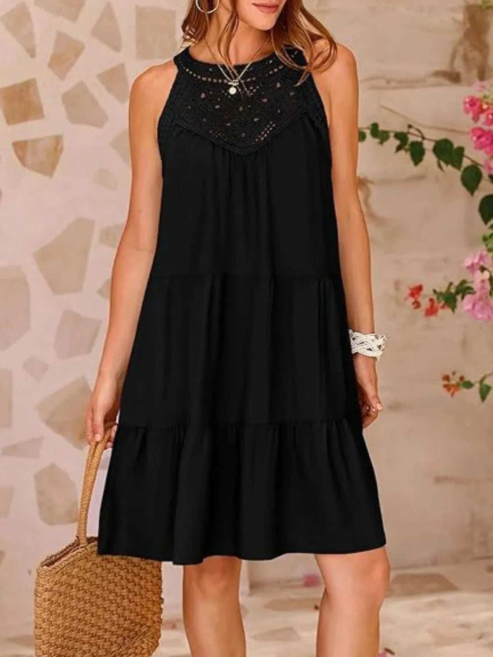 Ruffled Hem Lace Sleeveless Dress - Trendsi - Flyclothing LLC