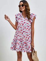 Tied Floral Cap Sleeve Mini Dress - Trendsi - Flyclothing LLC