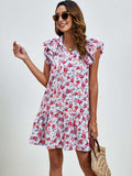 Tied Floral Cap Sleeve Mini Dress - Trendsi - Flyclothing LLC