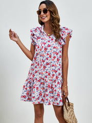 Tied Floral Cap Sleeve Mini Dress - Trendsi