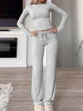 Round Neck Long Sleeve Top and Drawstring Pants Set - Trendsi