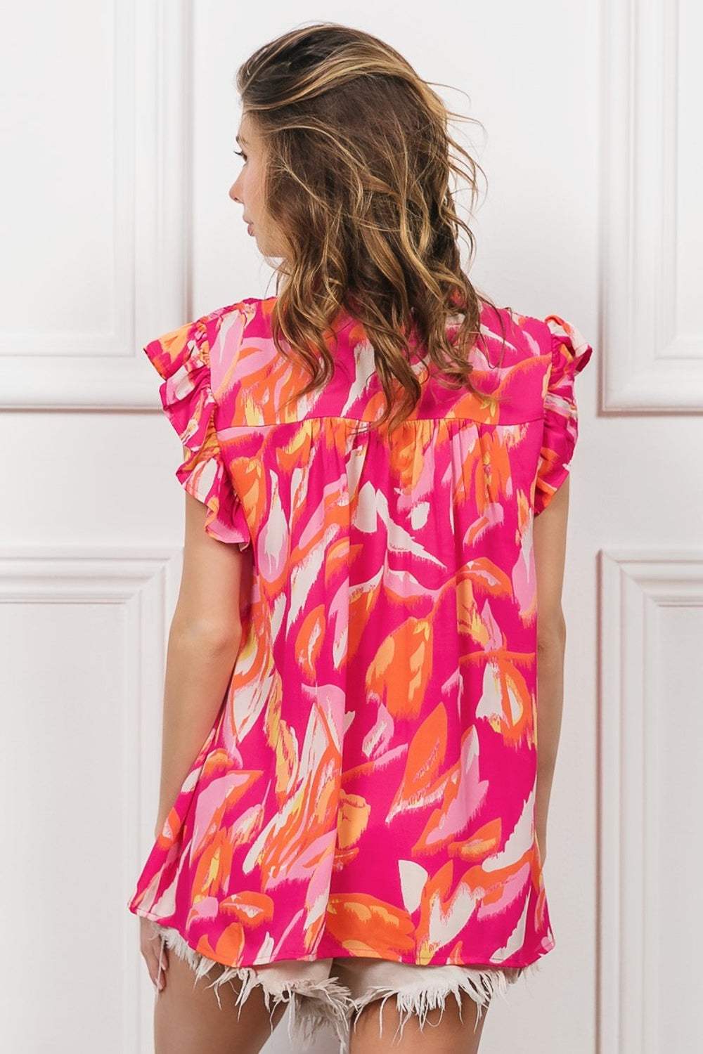 BiBi Smocked Yoke Ruffled Floral Top - Trendsi - Flyclothing LLC
