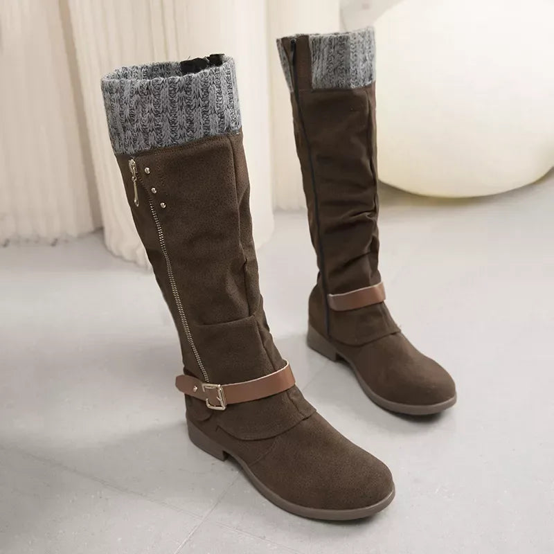 Knee High Slouch Boots with Knit Cuff - Trendsi - Flyclothing LLC