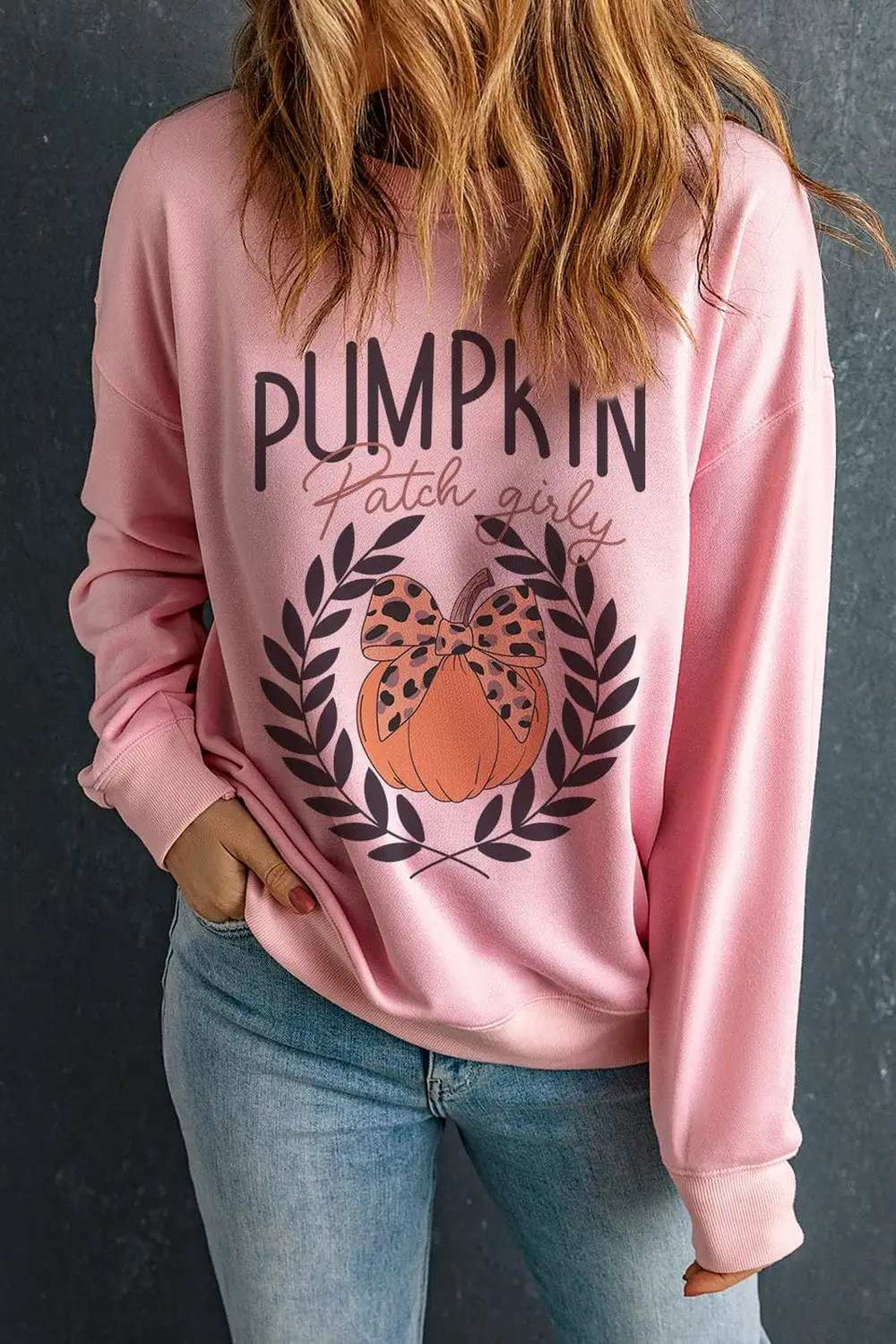 Pumpkin Round Neck Long Sleeve Sweatshirt - Trendsi - Flyclothing LLC