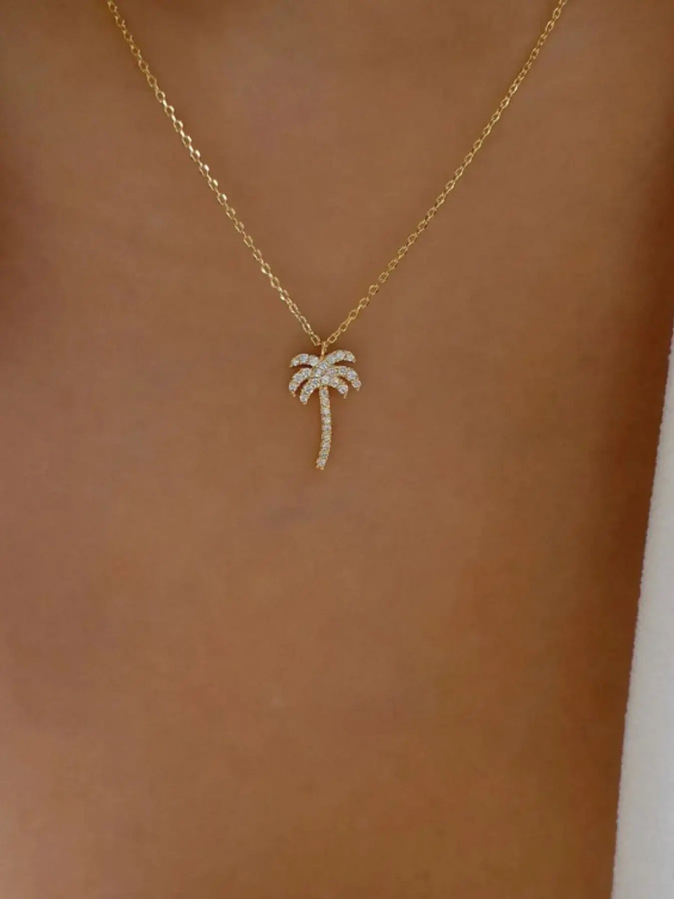 Zircon Palm Tree Pendant Necklace - Trendsi - Flyclothing LLC