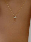 Zircon Palm Tree Pendant Necklace - Trendsi - Flyclothing LLC