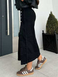 Front Button Slit Midi Denim Skirt - Trendsi - Flyclothing LLC