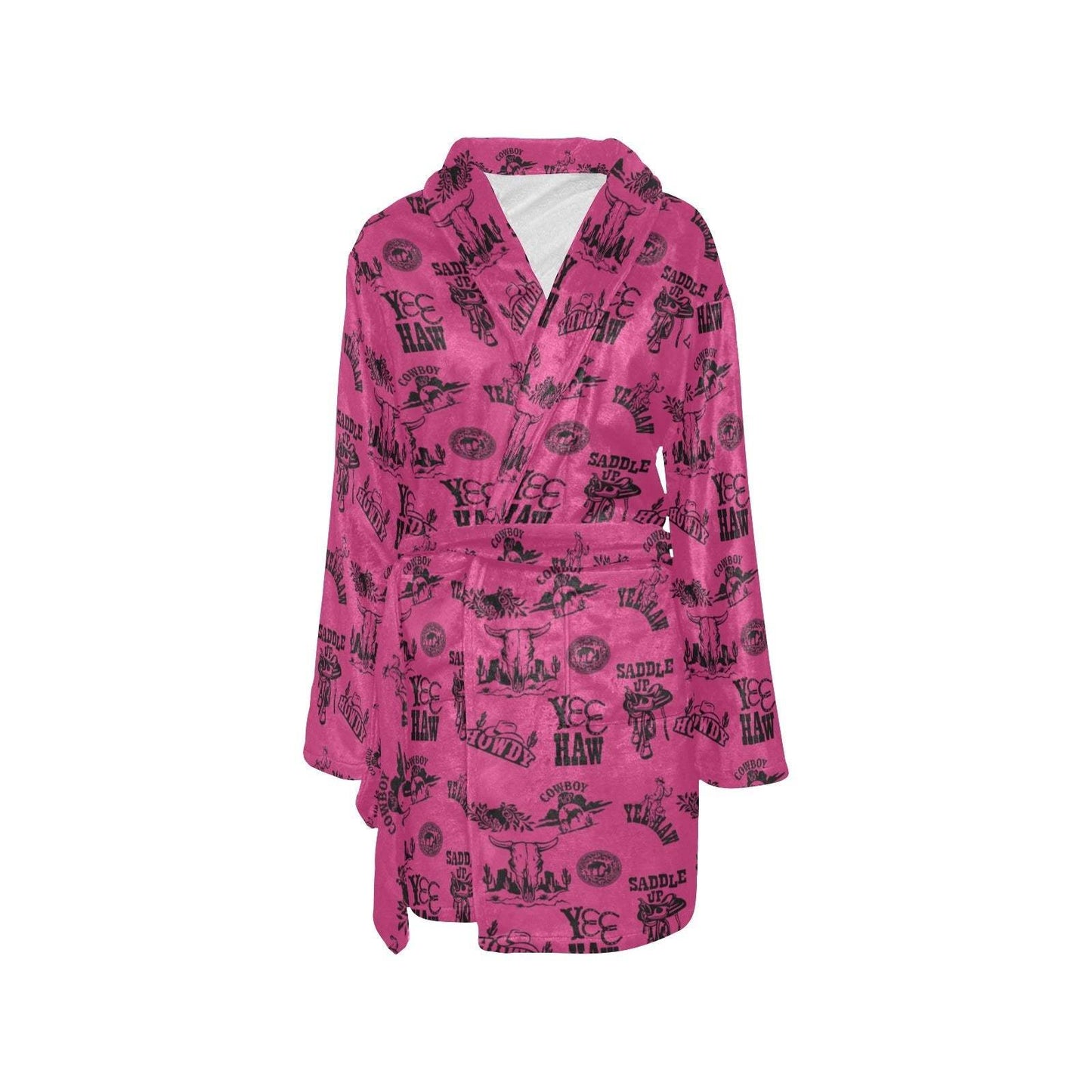 Baha Ranch Pink Cowboy Print Western Bath Robe - Baha Ranch Western Wear - Flyclothing LLC