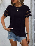 Full Size Eyelet Round Neck Short Sleeve Top - Trendsi - Flyclothing LLC