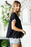 First Love Full Size Contrast Wavy Crochet Drop Shoulder Knit Top - Trendsi